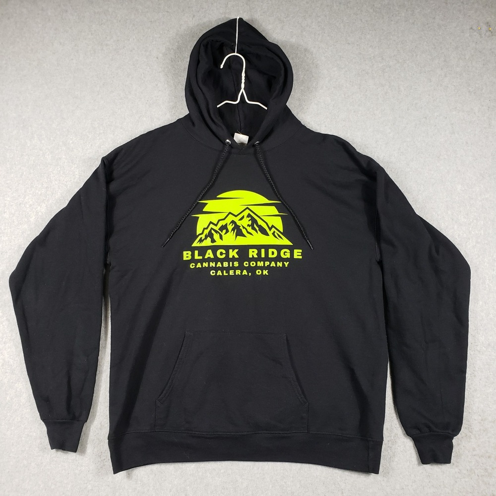 Hanes Mens Hoodie Black Ridge Cannabis‎ Co Large Black Neon Green Graphic EUC